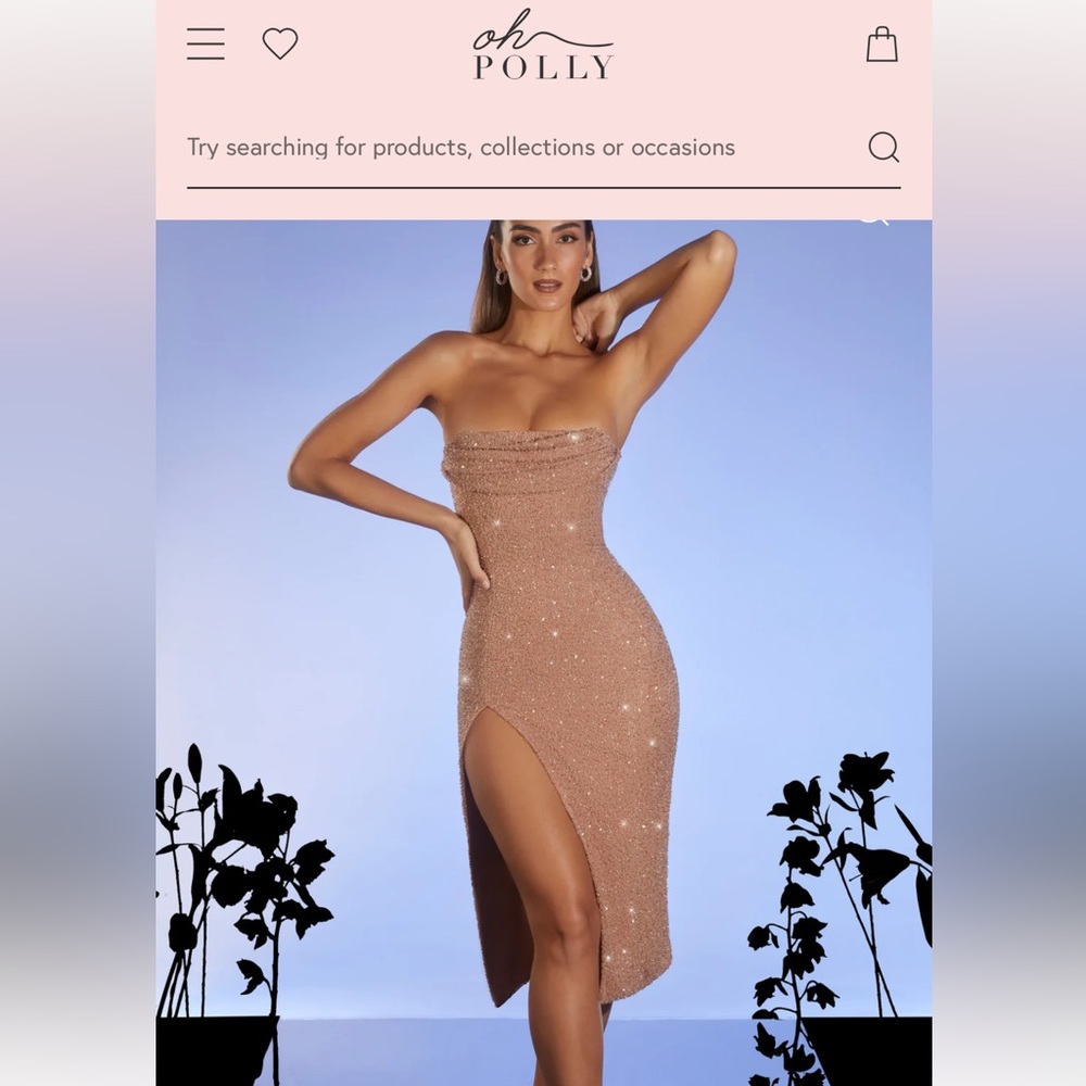 Oh Polly - VERBIER
Embellished Bandeau Cowl Neck Midi Dress in Nude - size 2